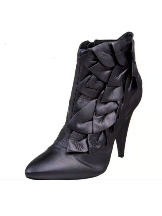 Kelsi Dagger Shoes - Kelsi Dagger Women's Black Leather Upper Pointed Toe Leaf Pansy Booties Size 7 ½